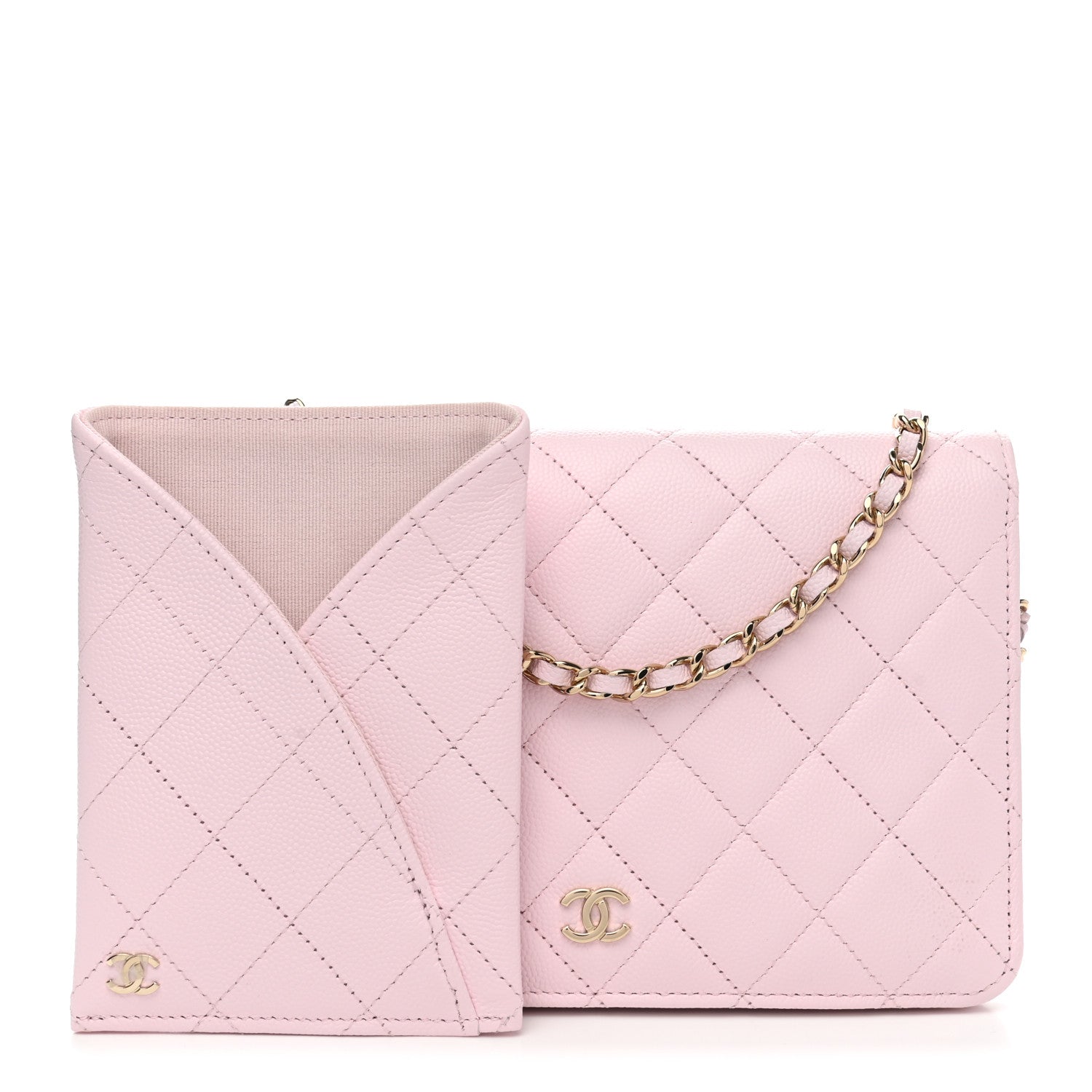 Chanel Caviar Stitched Wallet On Chain WOC Light Pink 1 of 12
