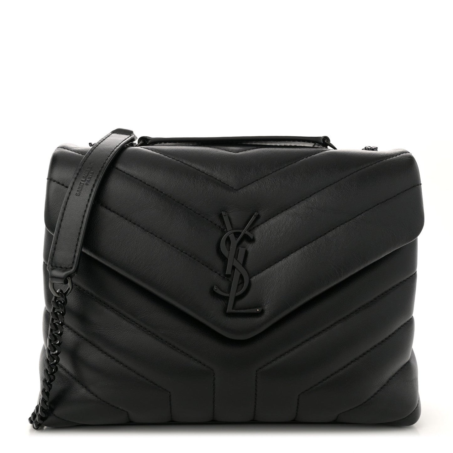 Calfskin Y Quilted Monogram Monochrome Small Loulou Chain Satchel Black
