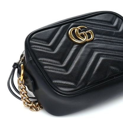 Gucci Calfskin Matelasse Mini GG Marmont Chain Shoulder Bag Black 7 of 8