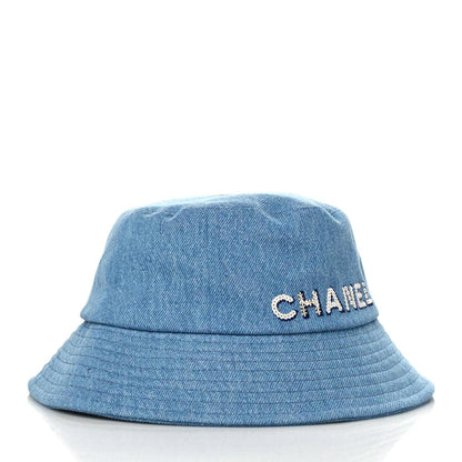 Chanel Denim Sequin Cloche Logo Bucket Hat S Blue 1 of 6