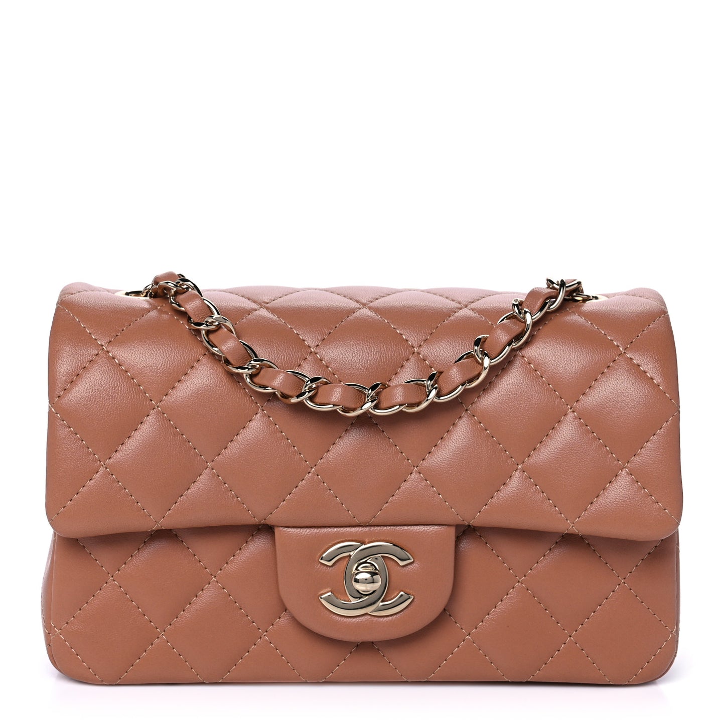 Lambskin Quilted Mini Rectangular Flap Brown