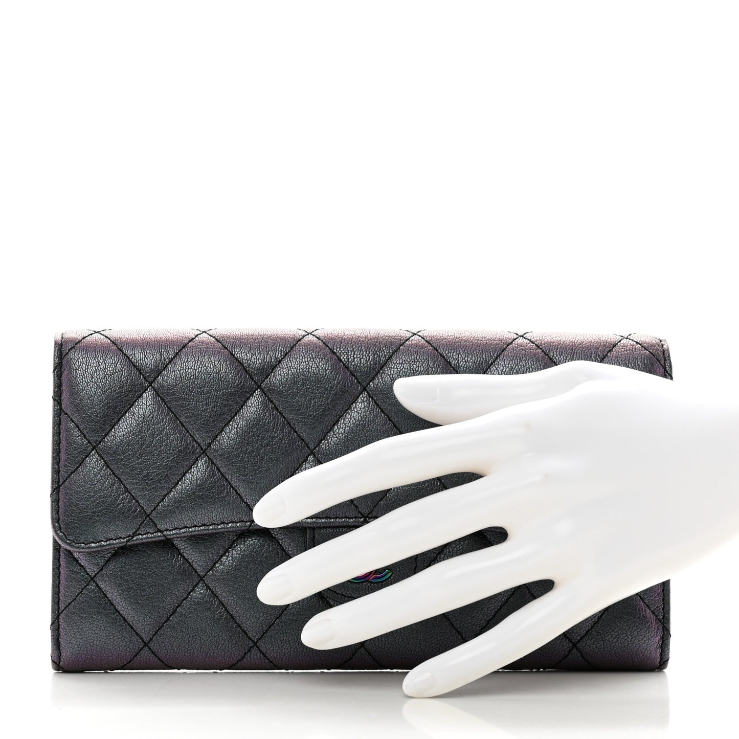 Iridescent Goatskin Quilted Large Flap Wallet Purple