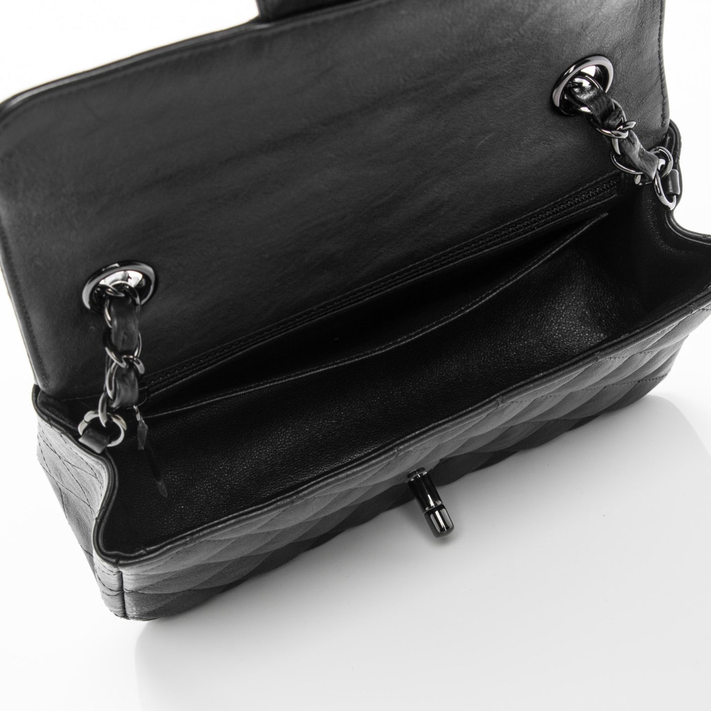 Crumpled Calfskin Quilted Mini Rectangular Flap So Black