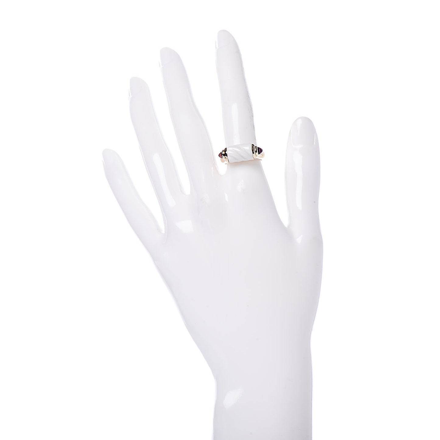 18K Yellow Gold White Ceramic Amethyst Pink Tourmaline Chandora Ring 52 6