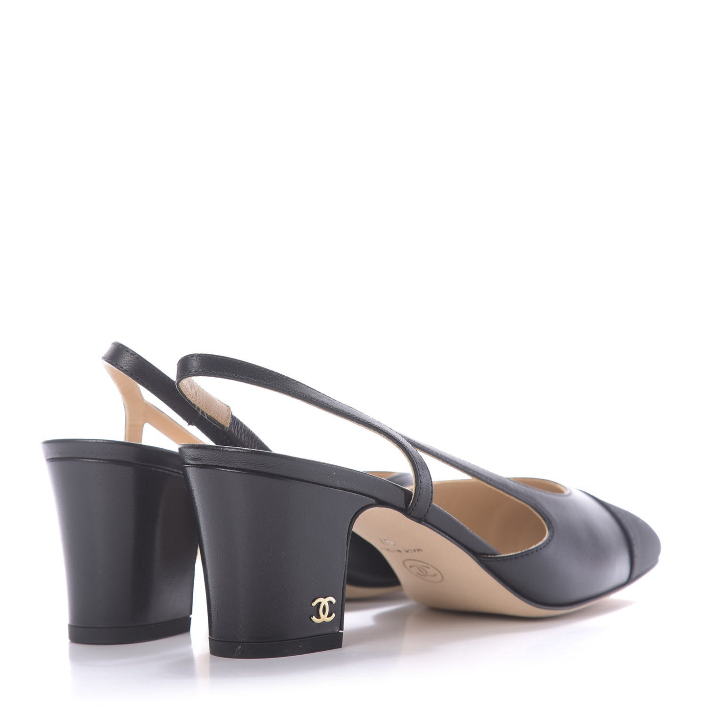 Goatskin Grosgrain Cap Toe CC Slingback Sandals 37 Black