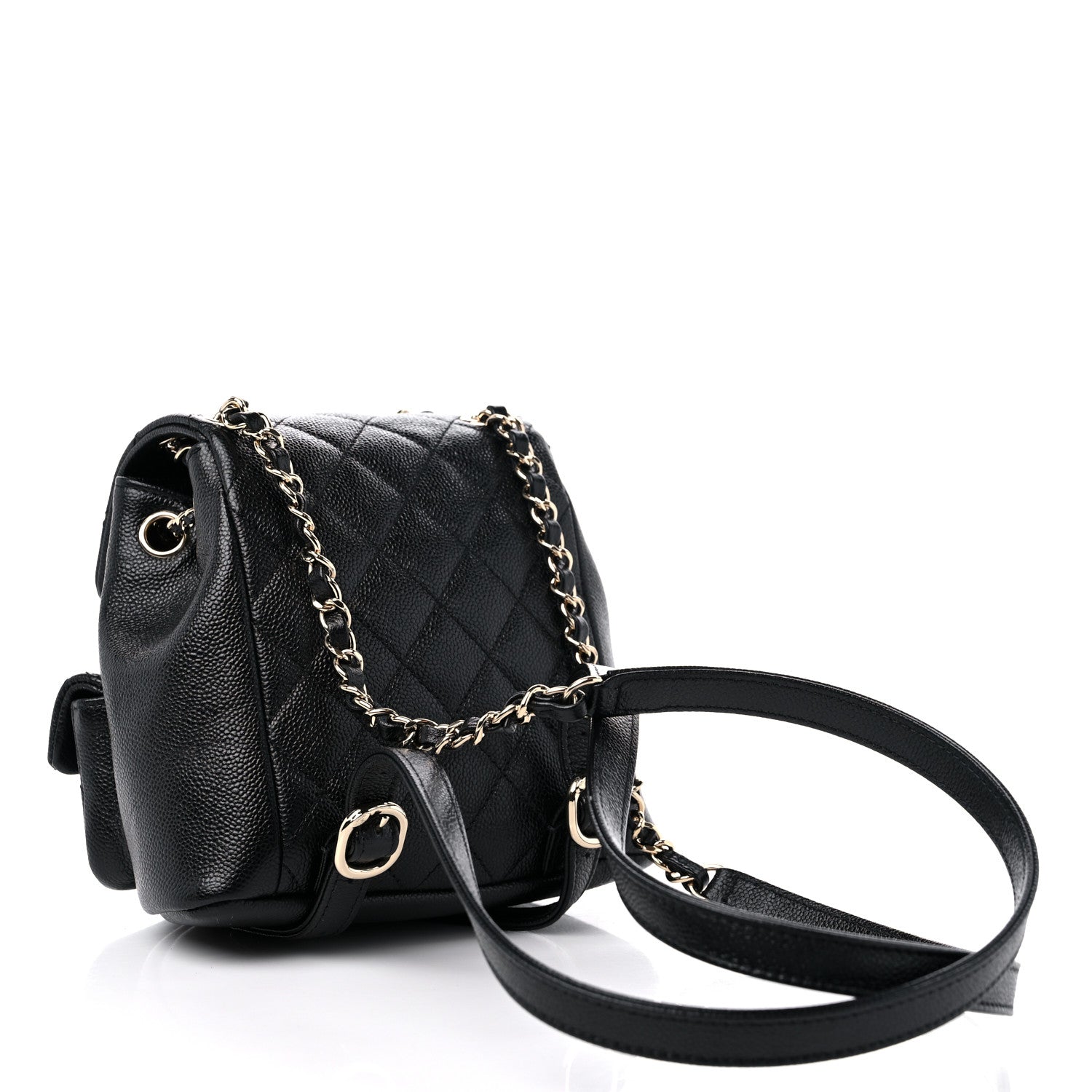 Chanel Shiny Caviar Quilted Small Duma Pockets Drawstring Backpack Black 3 of 11