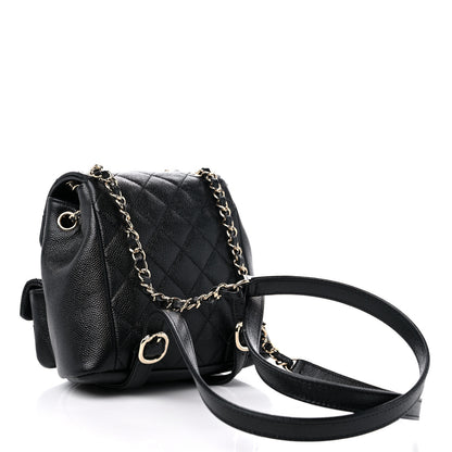 Chanel Shiny Caviar Quilted Small Duma Pockets Drawstring Backpack Black 3 of 11