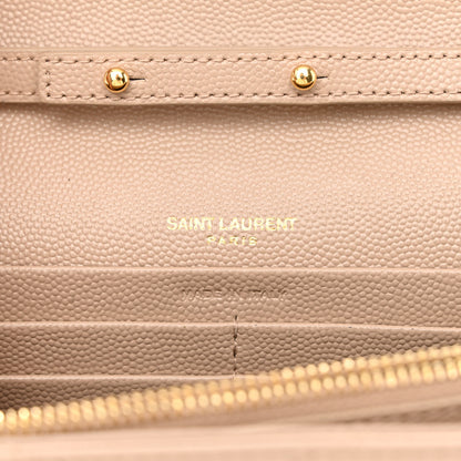 Saint Laurent Grain De Poudre Matelasse Chevron Monogram Chain Wallet Deep Beige 6 of 11