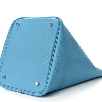 Hermes Epsom Tressage De Cuir Picotin Lock 22 MM Bleu du Nord Rouge Coeur Bleu du Nord 8 of 11