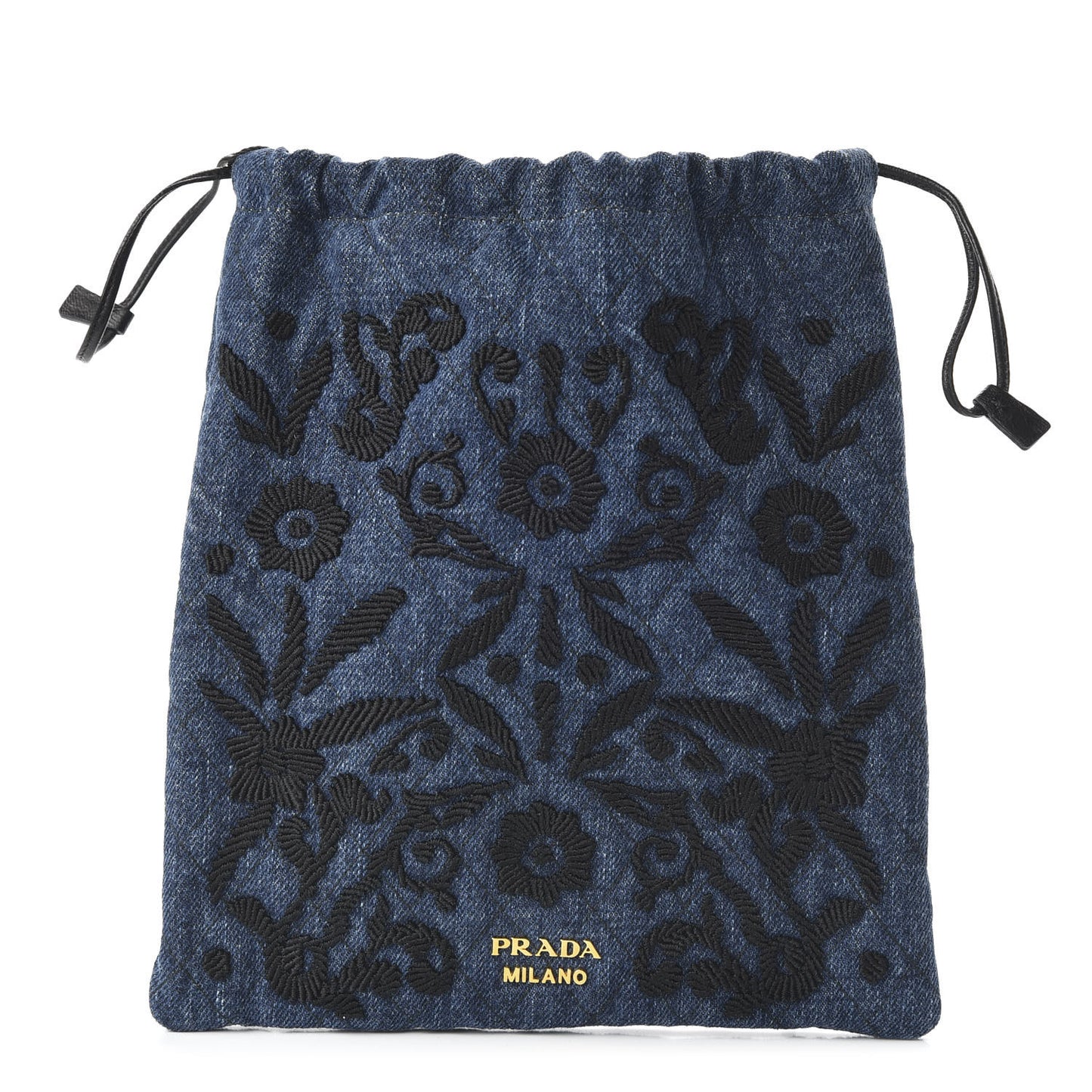 Denim Impuntura Drawstring Pouch Blue Black
