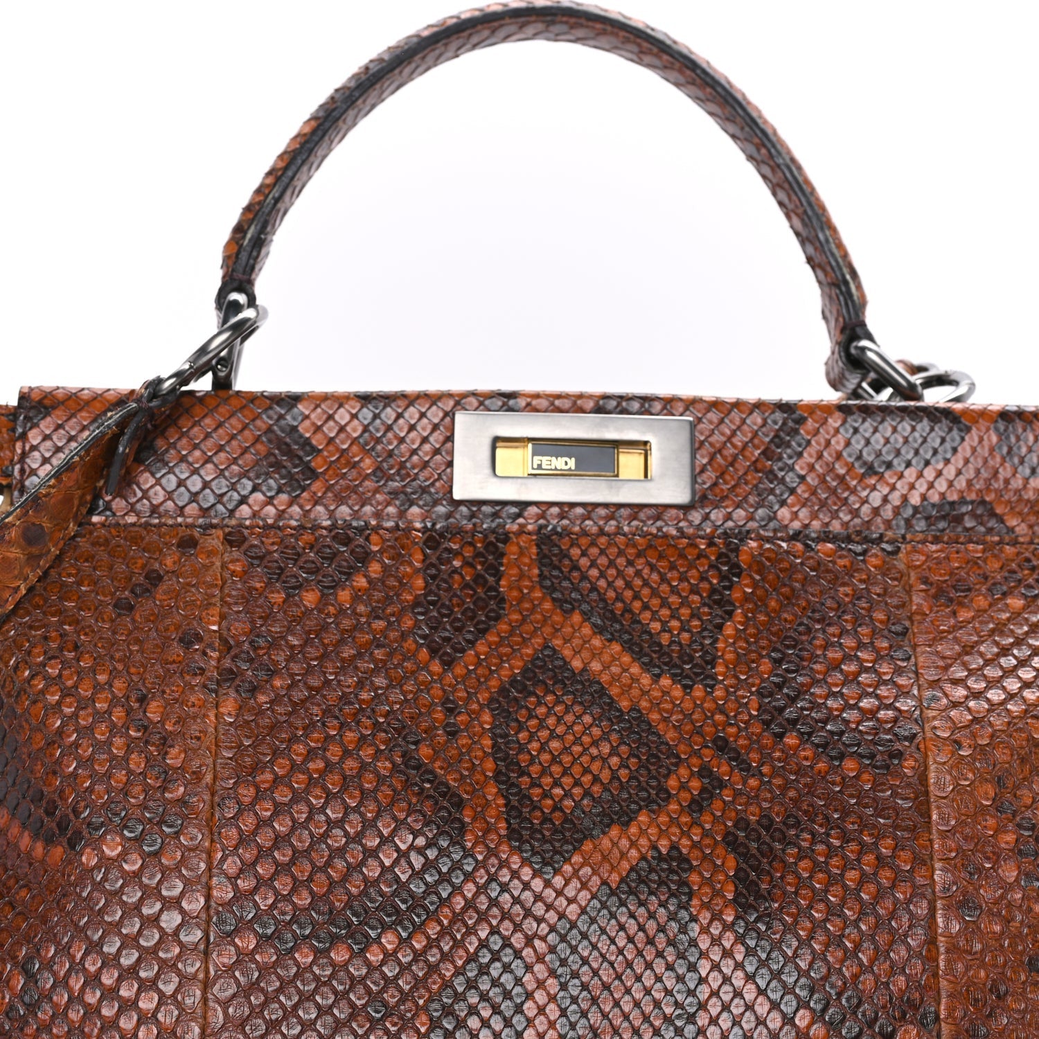 Fendi Snakeskin Large Peekaboo Iconic Satchel Brown 6 of 7