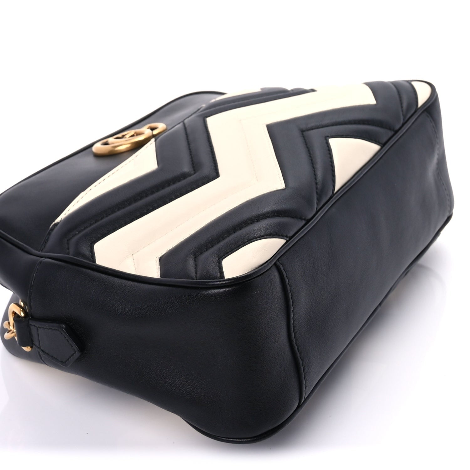 Gucci Calfskin Matelasse Medium GG Marmont Chain Shoulder Bag  Black White 7 of 8