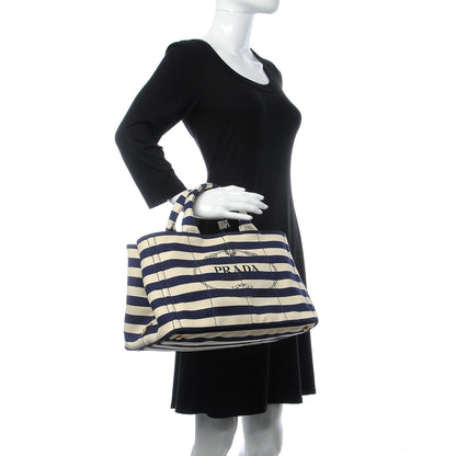 Prada Canapa Striped Logo Tote Navy 2 of 8