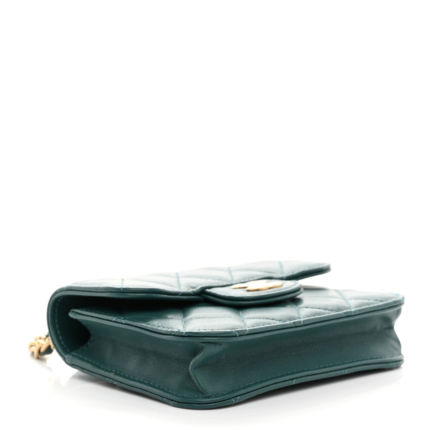 Chanel Lambskin Quilted Top Handle Flap Coin Purse With Chain Green 4 of 11