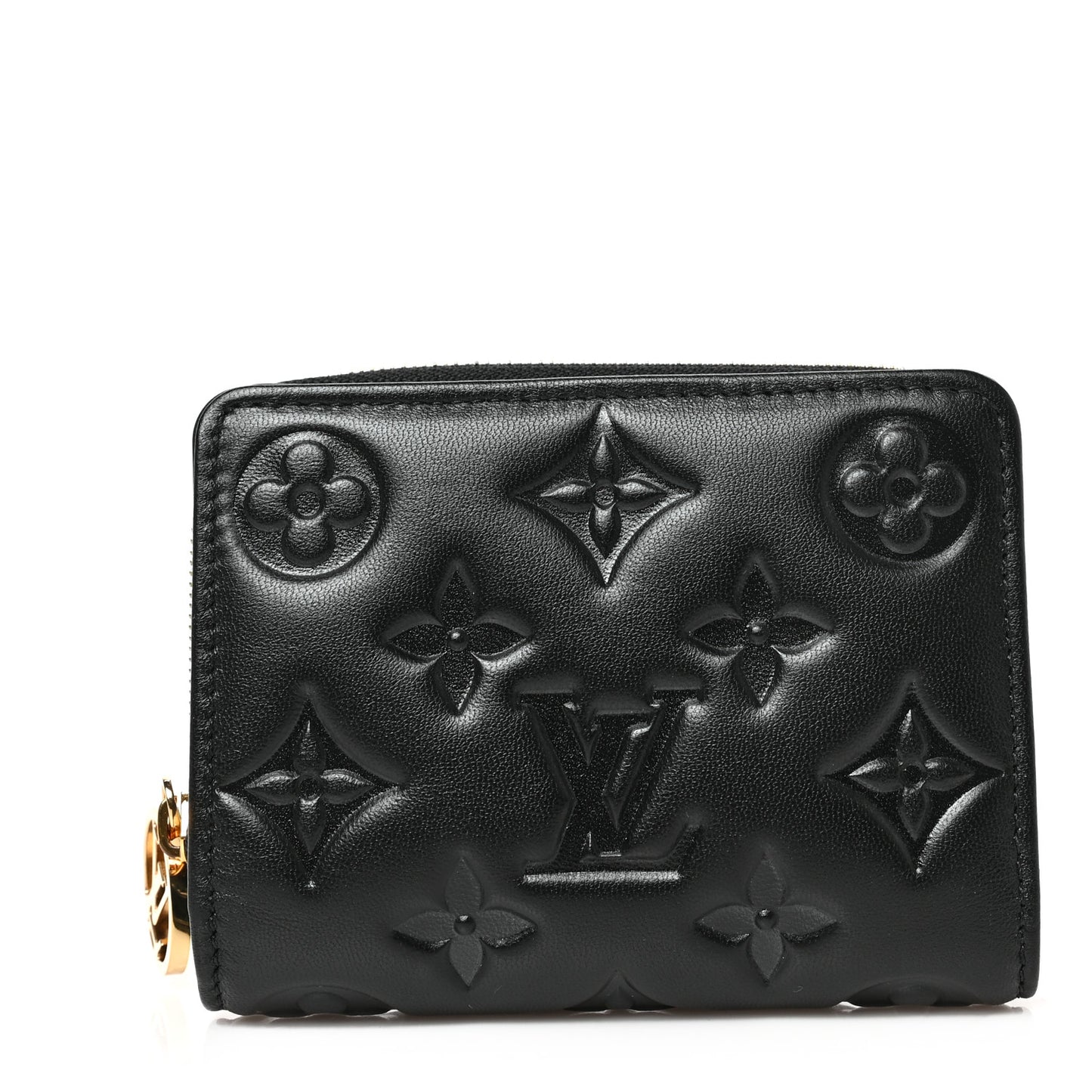 Lambskin Embossed Monogram Lou Coussin Wallet Black