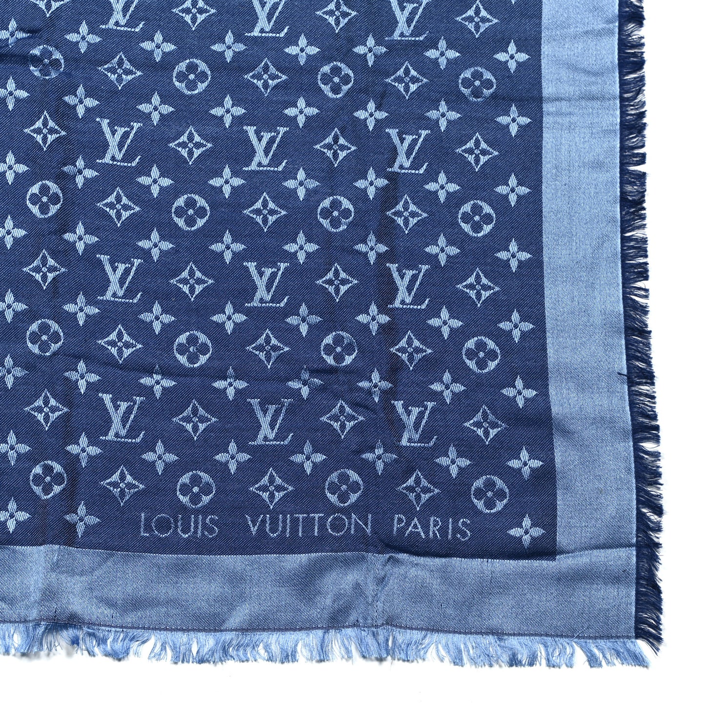 Silk Wool Monogram Denim Shawl Blue