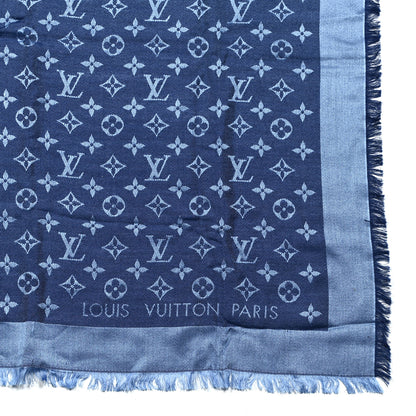 Louis Vuitton Silk Wool Monogram Denim Shawl Blue 2 of 5