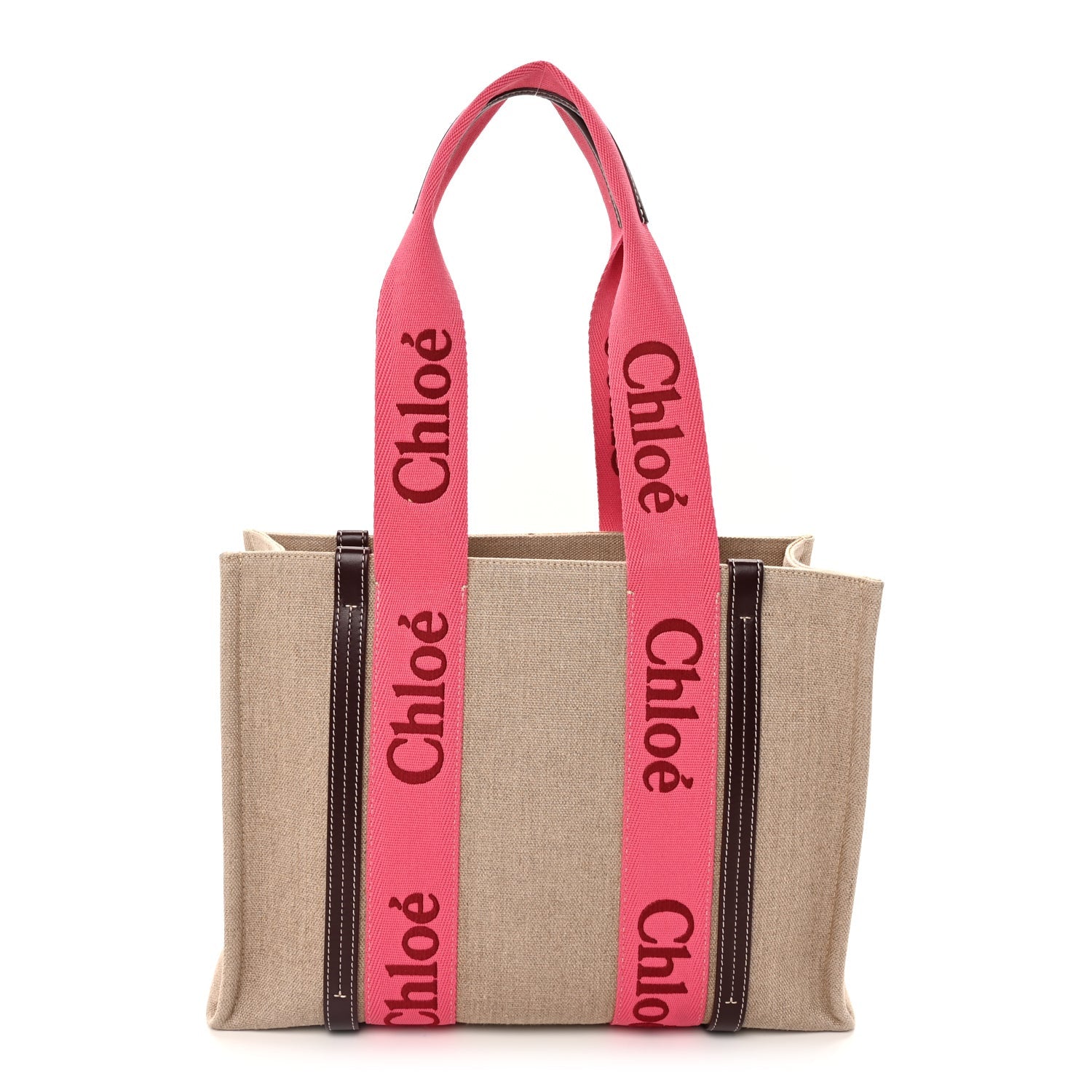 Chloe Linen Calfskin Medium Woody Ribbon Tote Pink 1 of 8