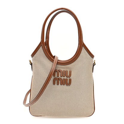 Miu Miu Canvas Mini Ivy Beige Brandy 1 of 9