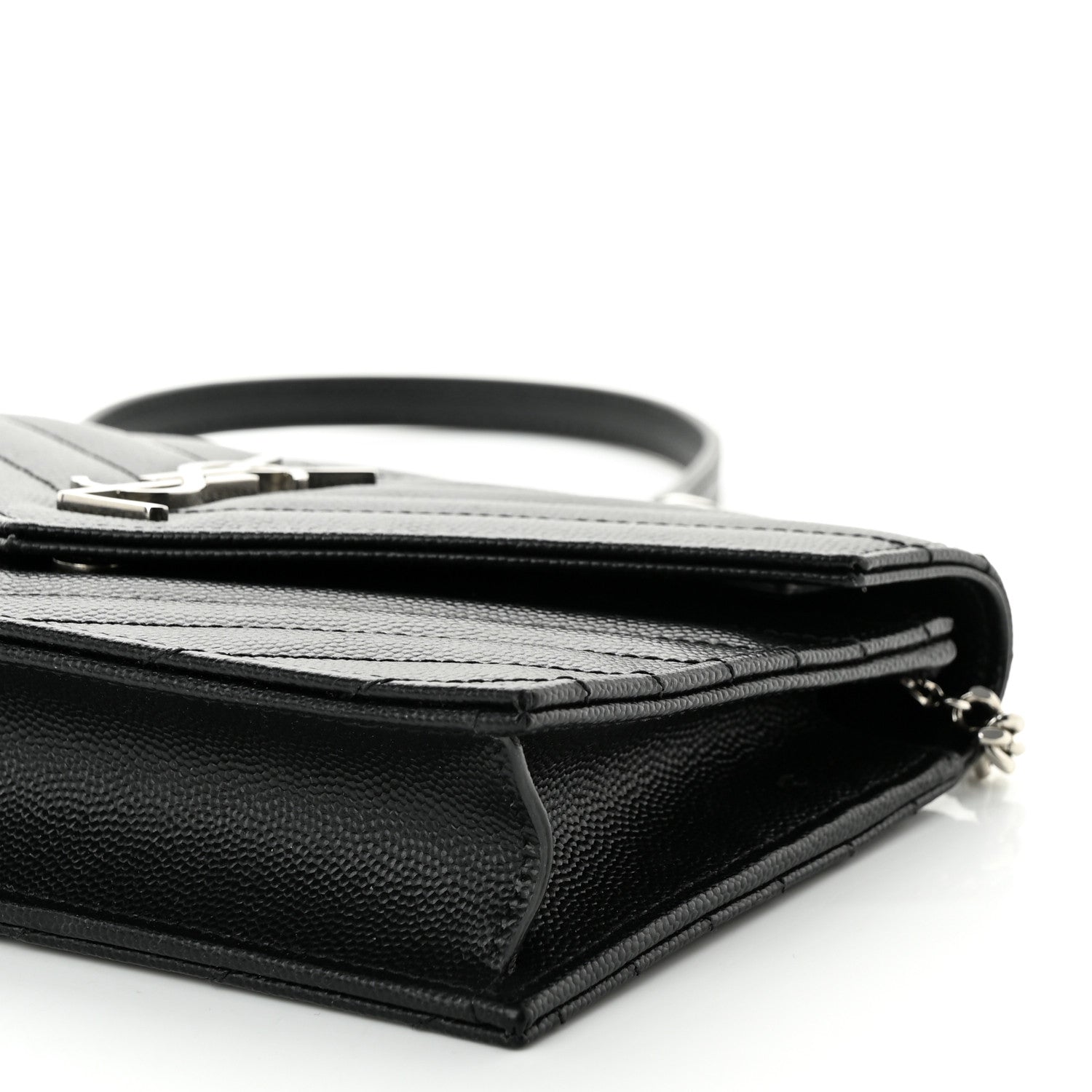 Saint Laurent Grain De Poudre Matelasse Chevron Monogram Envelope Chain Wallet Black 9 of 9
