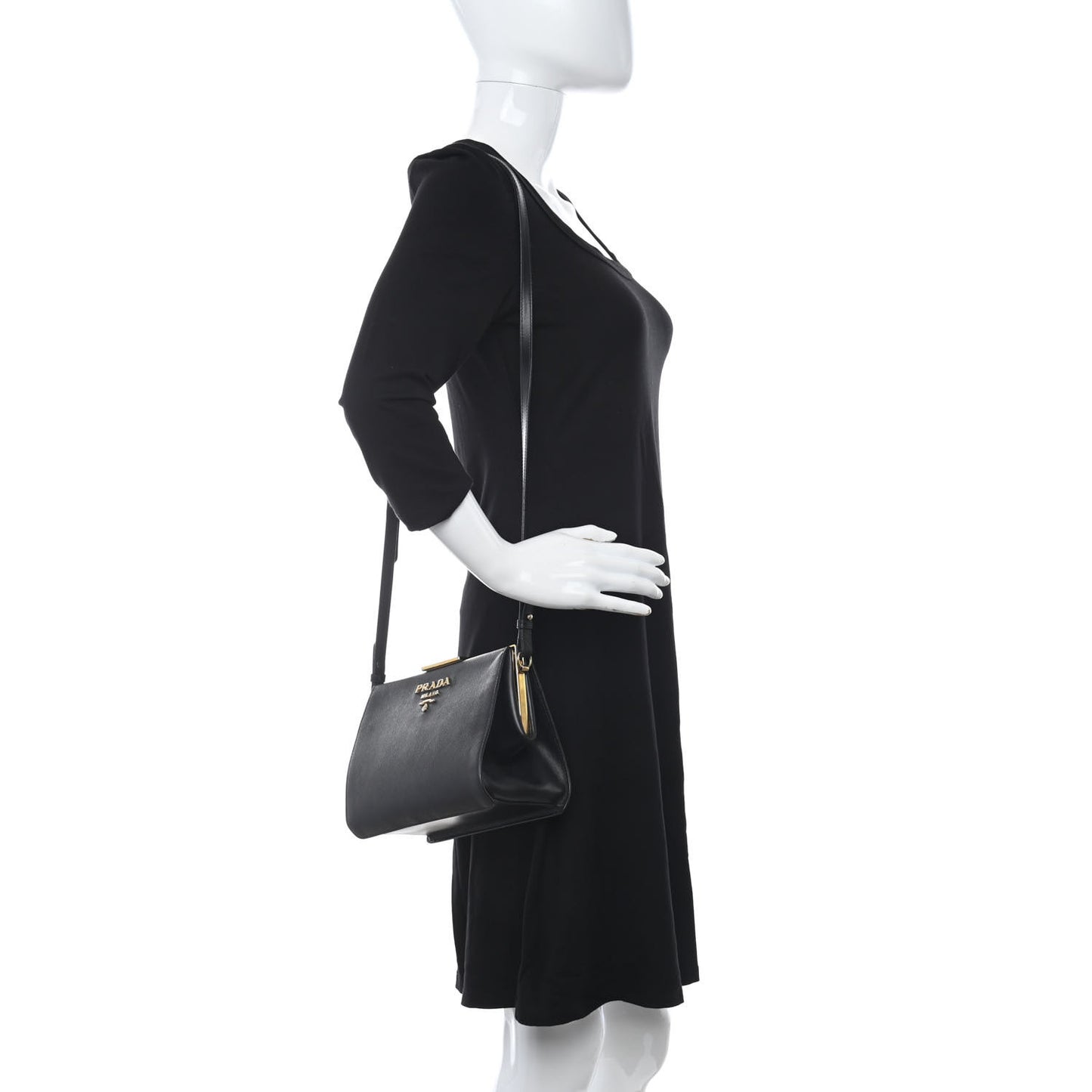 Saffiano City Calfskin Light Frame Bag Black