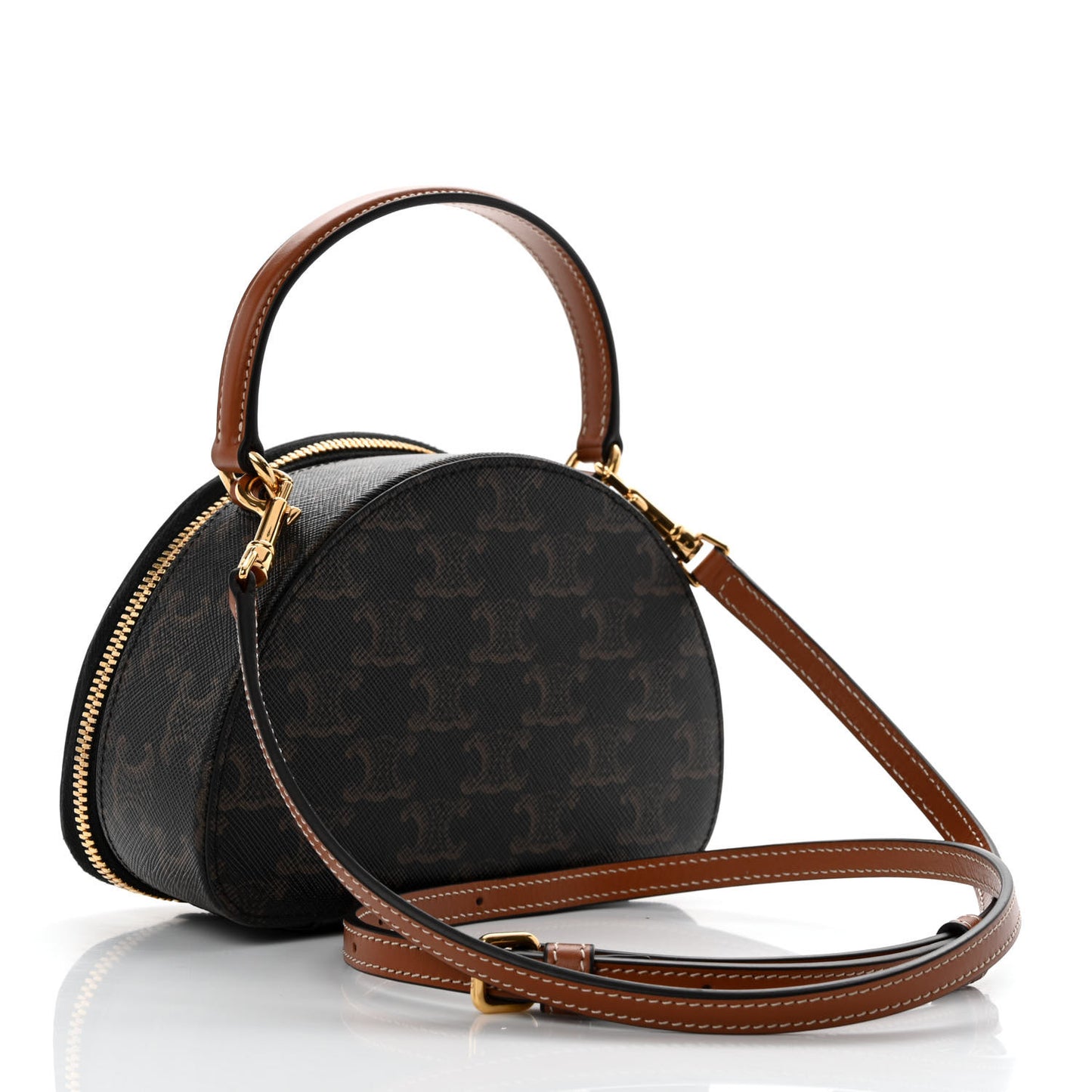 Calfskin Triomphe Canvas Half Moon Case Tan