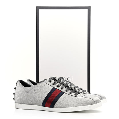 Gucci Glitter Fabric Studded Web Mens Sneakers 9 Silver 10 of 10