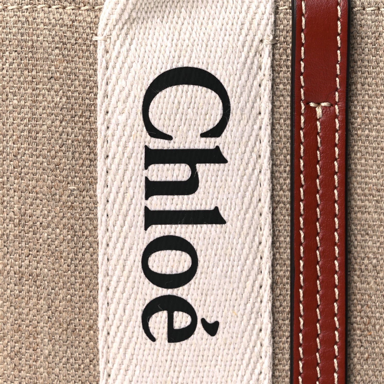 Chloe Cotton Calfskin Mini Woody Ribbon Tote White Brown 8 of 10