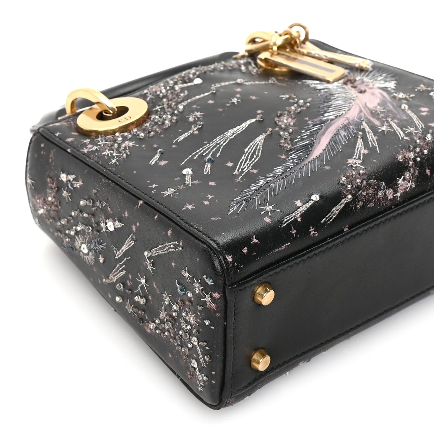 Lambskin Embroidered Mini C'est I Feel Blue Lady Dior  Black