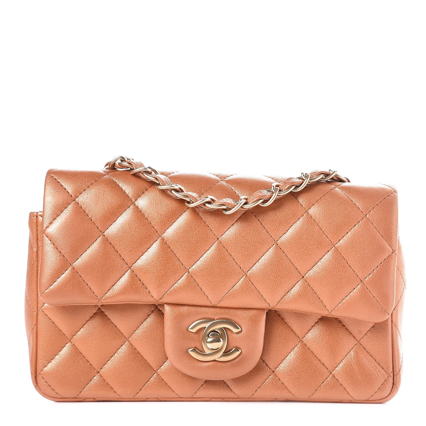 Metallic Lambskin Quilted Mini Rectangular Flap Copper
