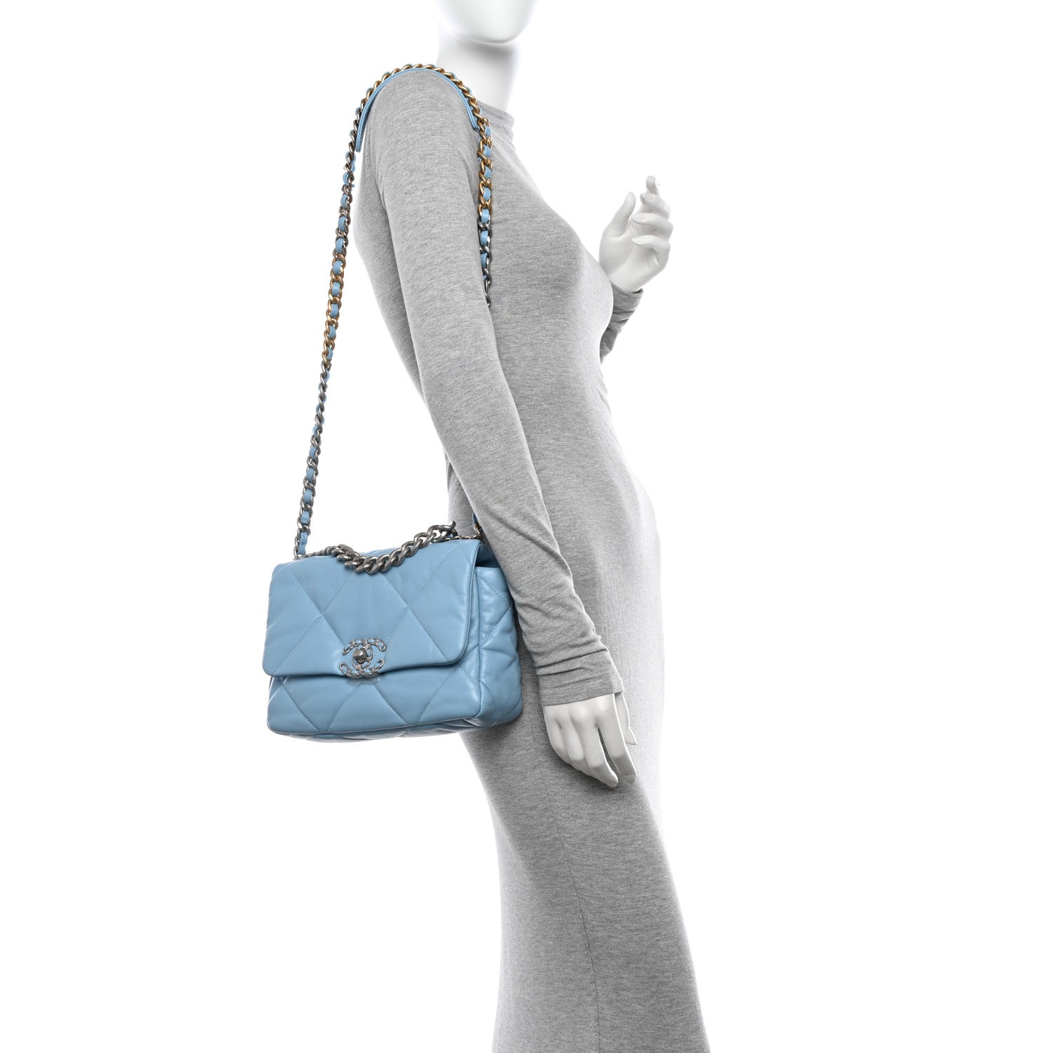 Chanel Shiny Lambskin Quilted Medium Chanel 19 Flap Light Blue 2 of 11