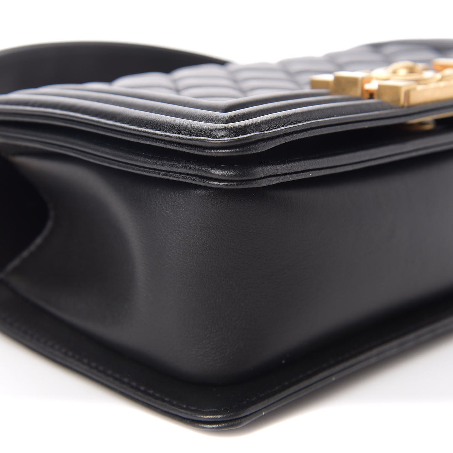 Calfskin Quilted Small Boy Top Handle Flap Black