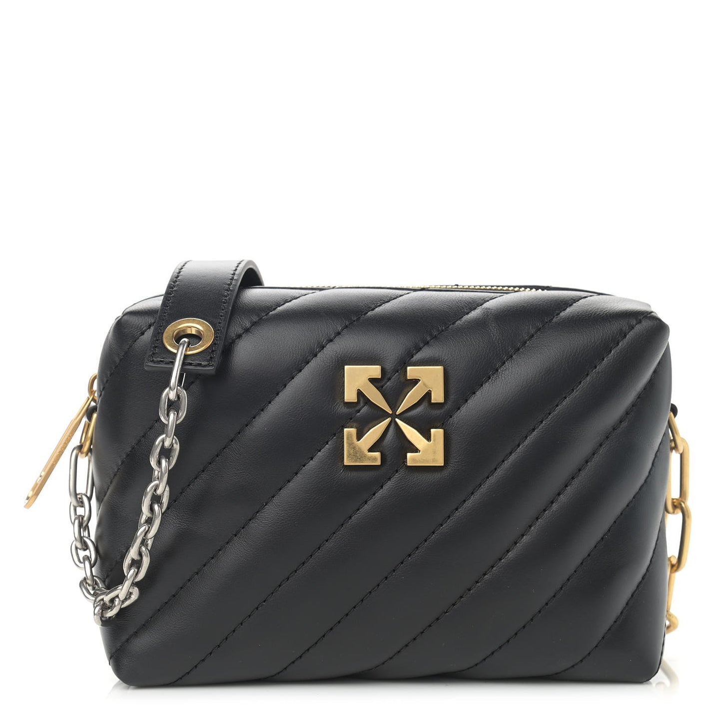 Calfskin Diagonal Quilted Jackhammer Camera Bag Black