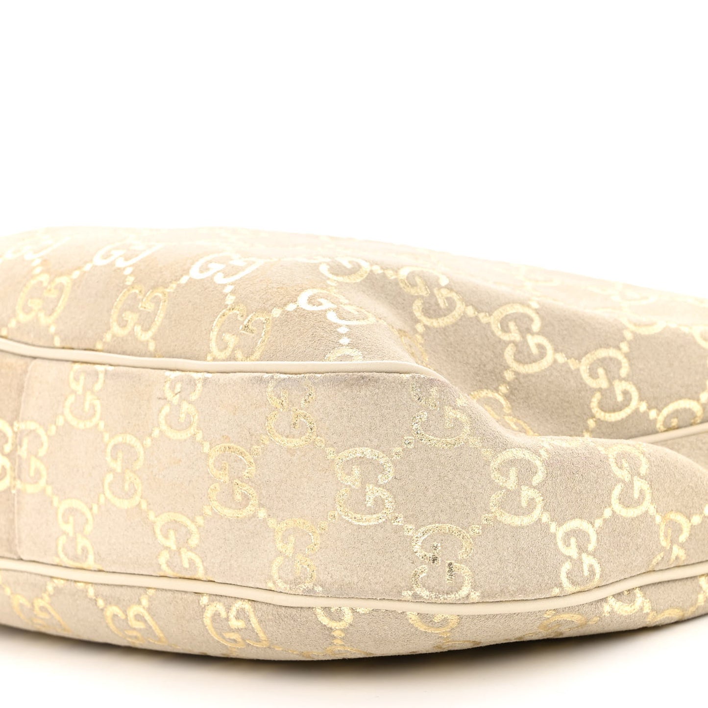 Suede GG Monogram Small Charmy Hobo Off White Gold
