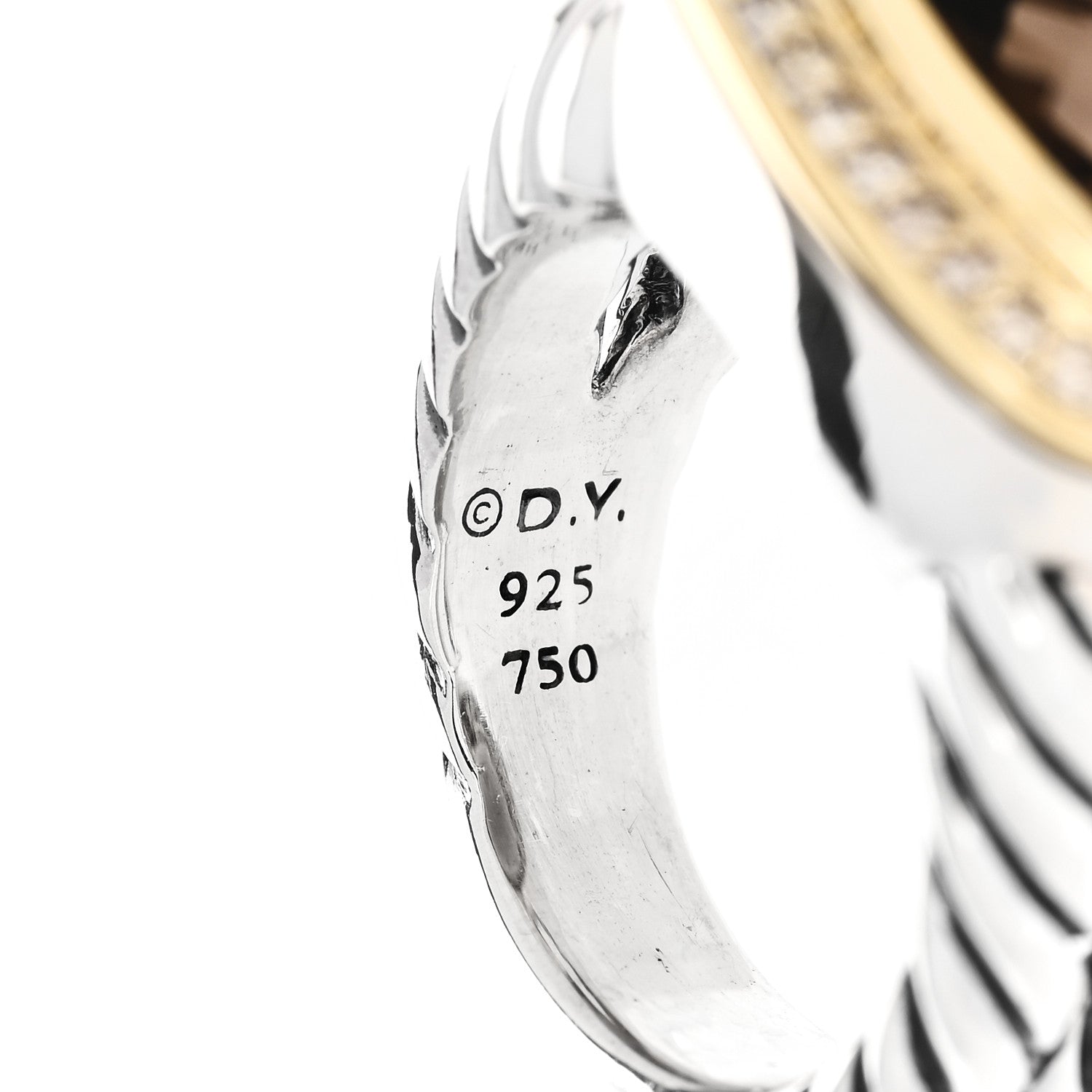 David Yurman Sterling Silver 18K Yellow Gold Diamond Smoky Quartz 14mm Albion Ring 54 6.75 5 of 5