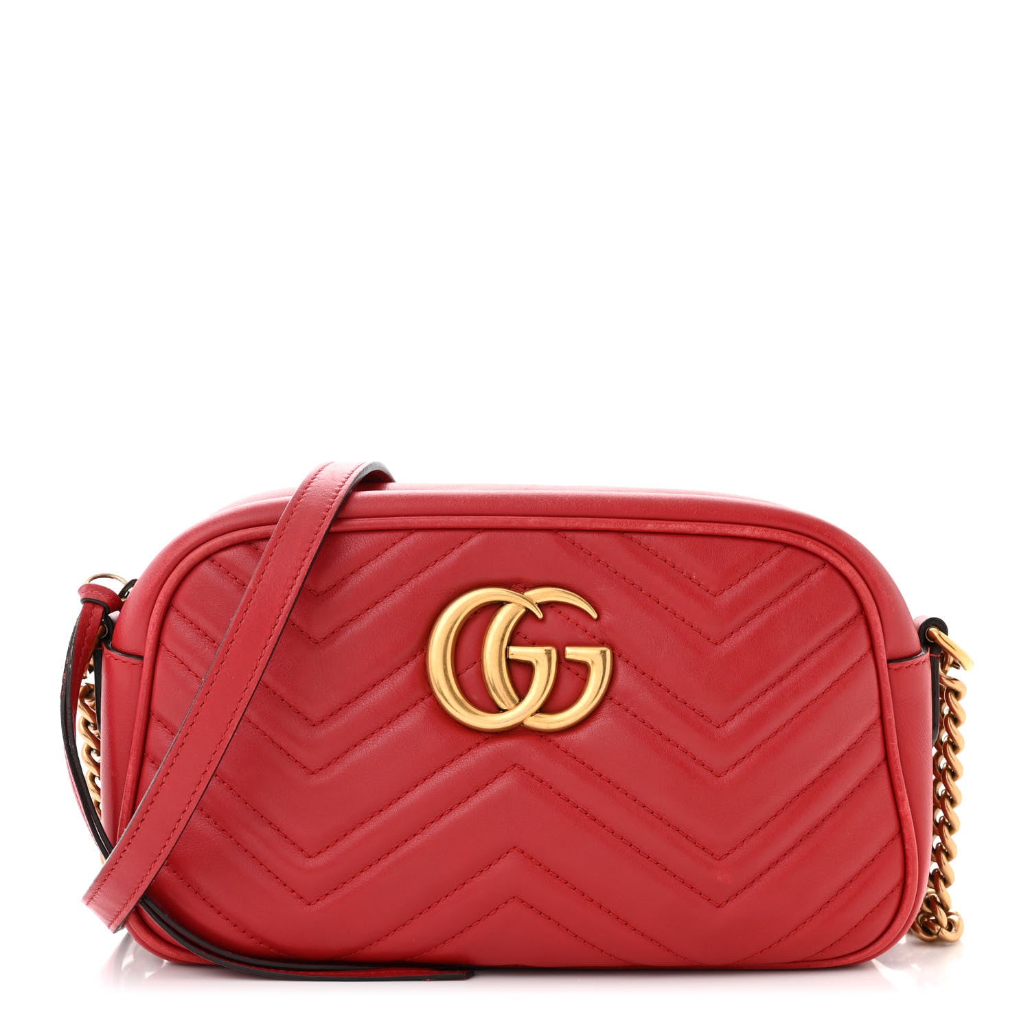 Gucci Calfskin Matelasse Small GG Marmont Chain Shoulder Bag Hibiscus Red 1 of 14