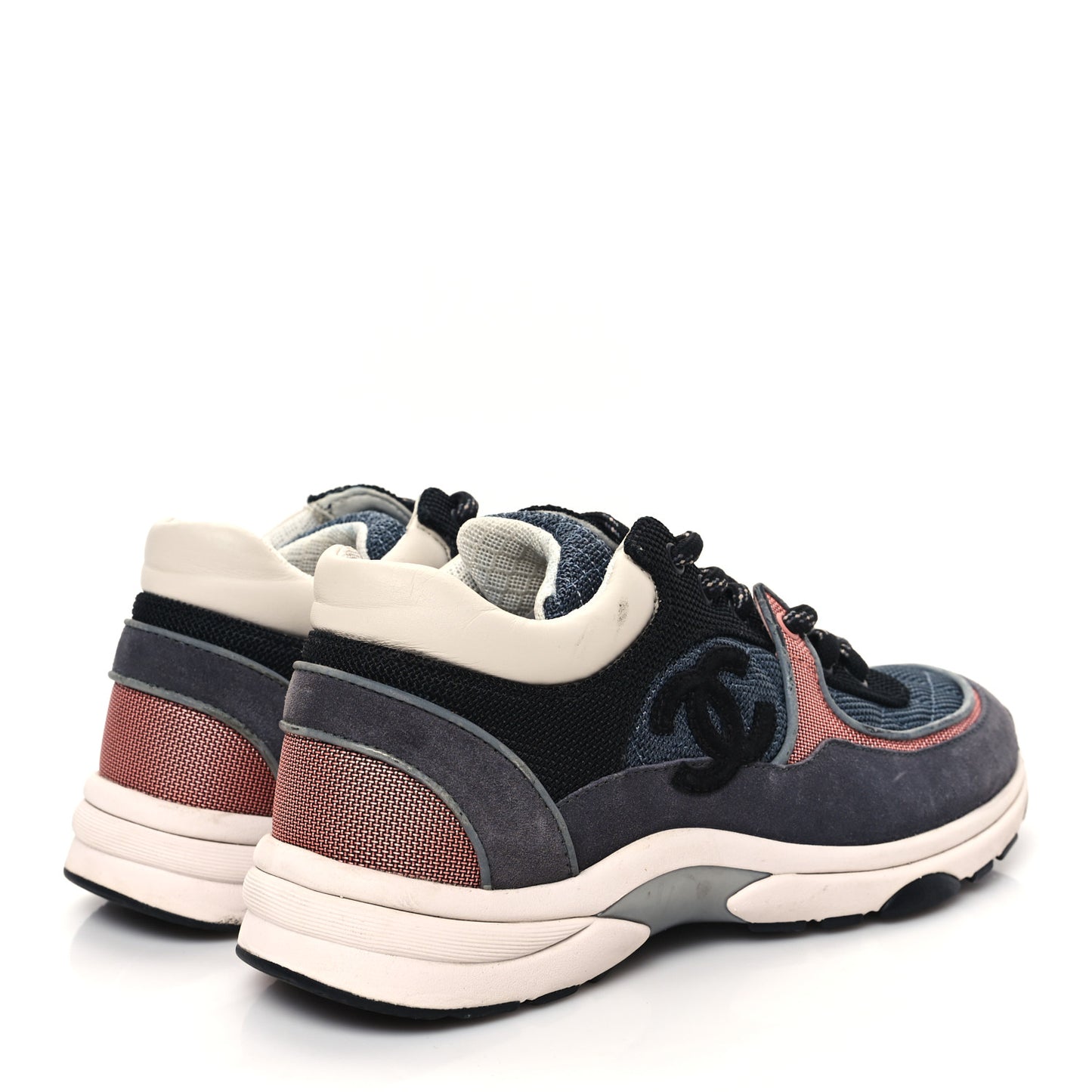 Nylon Calfskin Suede Womens CC Sneakers 37 Dark Grey Pink