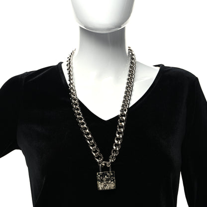 Chanel Resin CC Oversized Padlock Chain Necklace Silver Pearly White 2 of 5