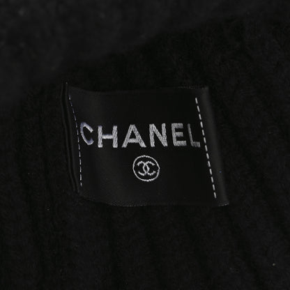 Chanel Cashmere Beaded Sequin Logo Beanie Hat Black 5 of 6