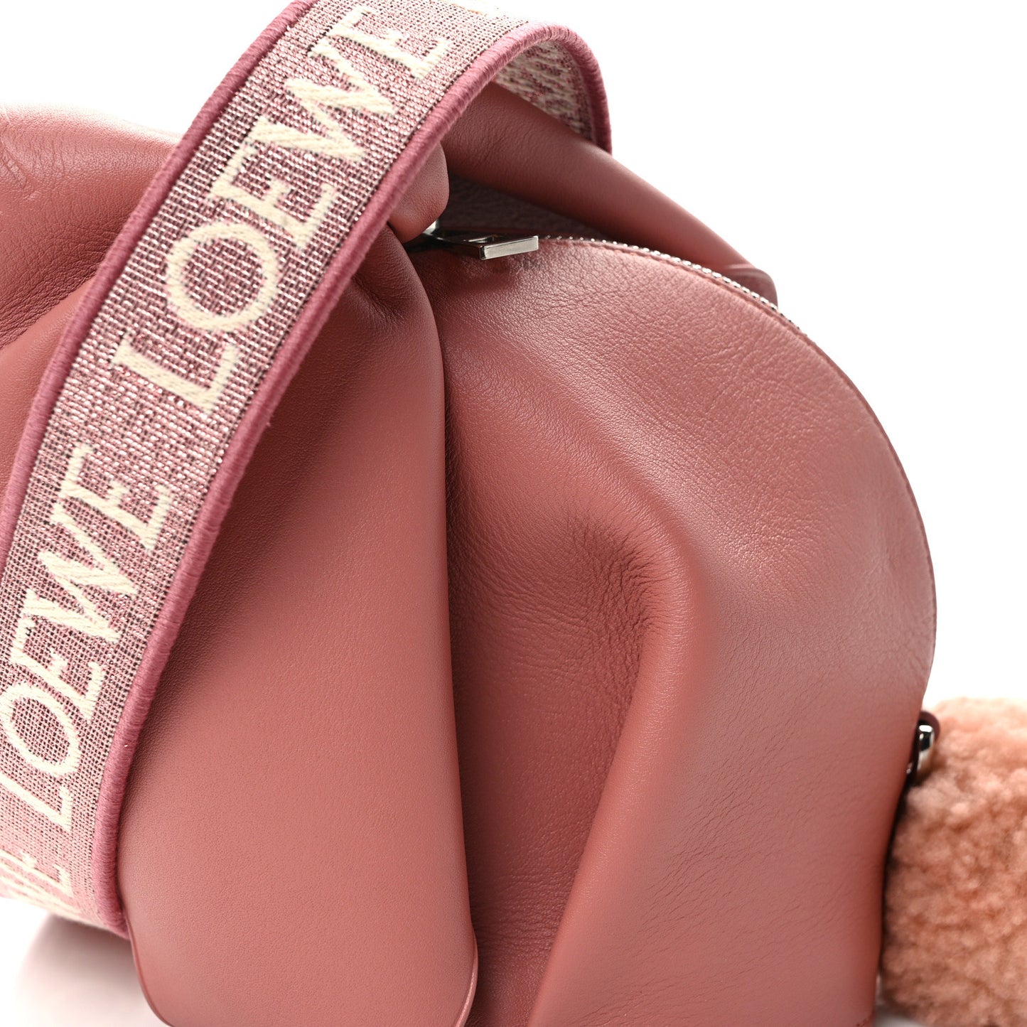 Calfskin Shearling Small Bunny Shoulder Bag Peach Bloom