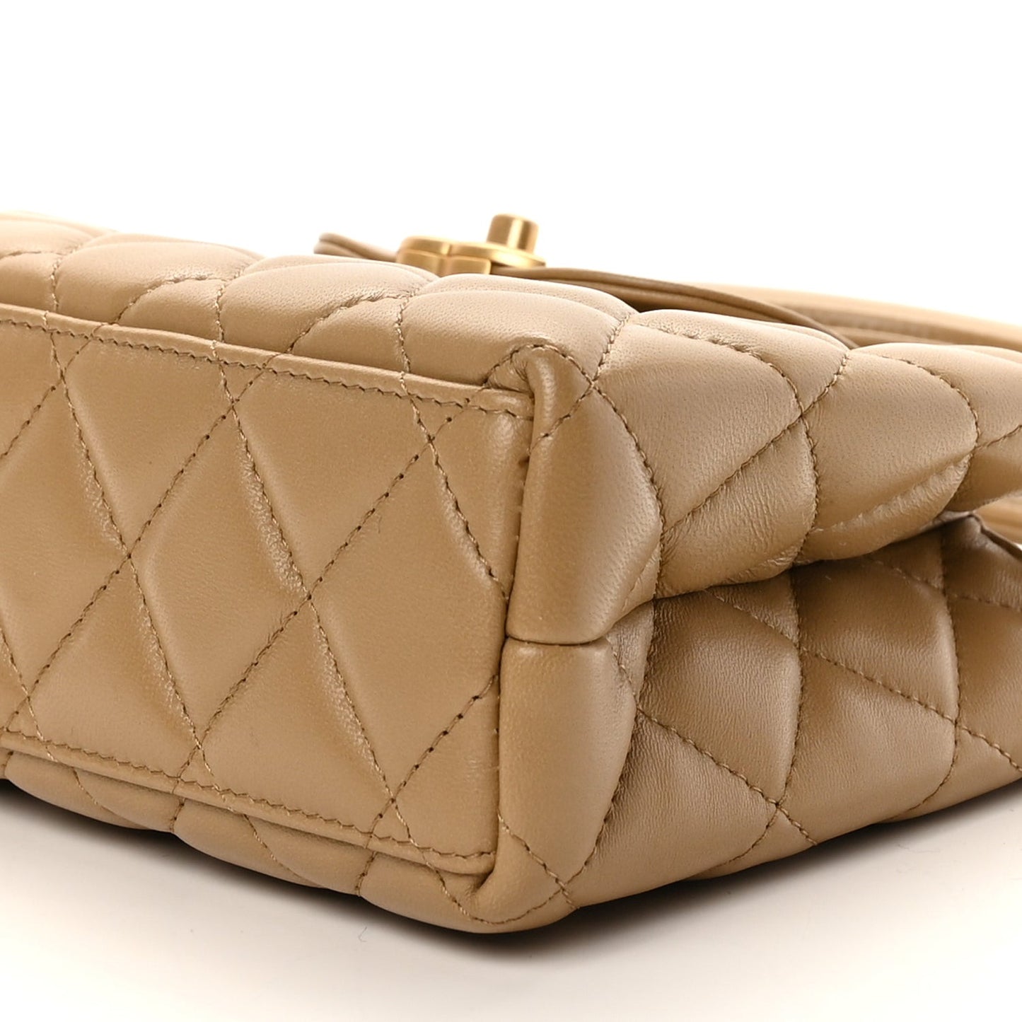 Shiny Aged Calfskin Quilted Nano Kelly Shopper Beige