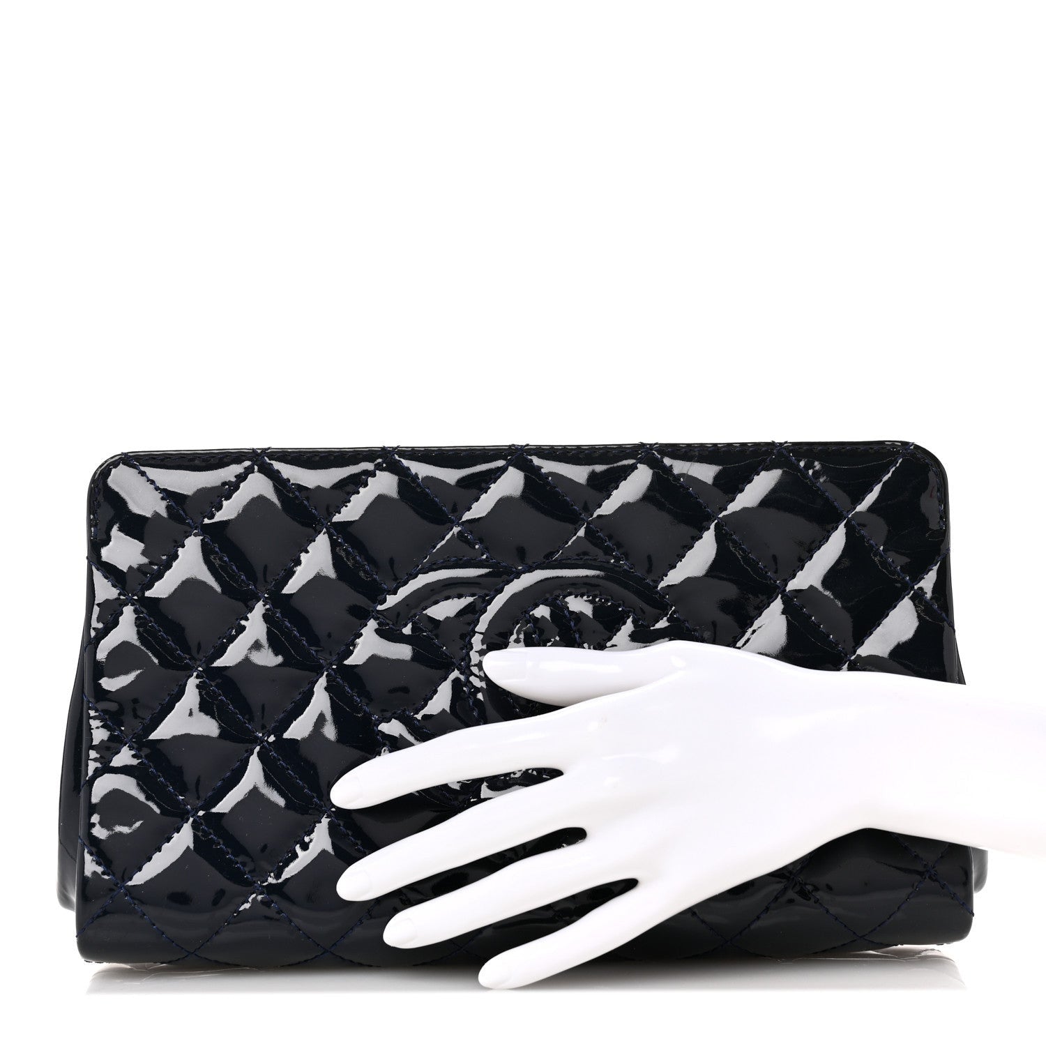 Chanel Patent CC Quilted Timeless Clutch Navy 2 of 7
