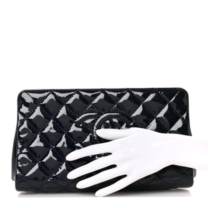 Chanel Patent CC Quilted Timeless Clutch Navy 2 of 7