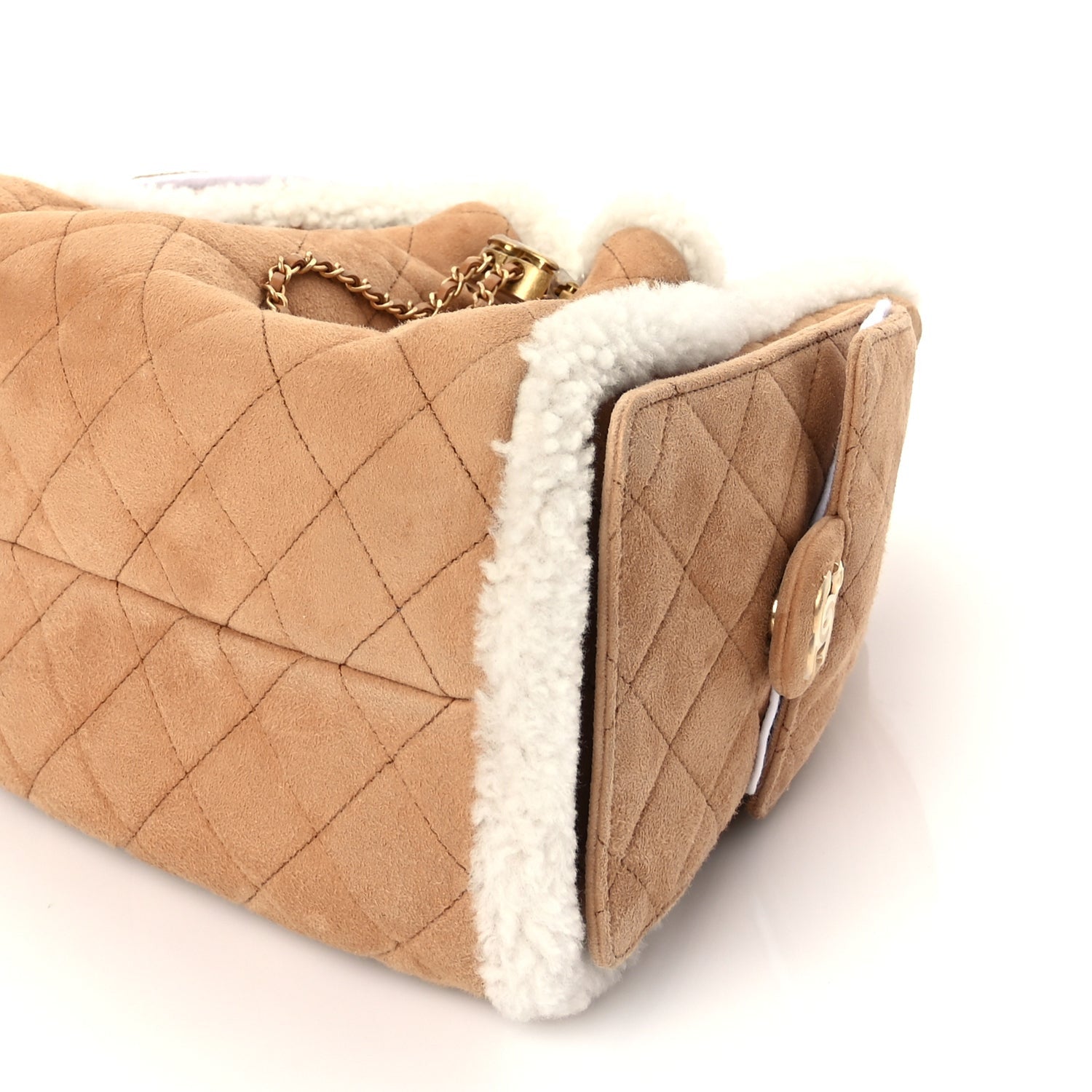 Chanel Suede Shearling Quilted Small  25 Handbag Beige White 9 of 9