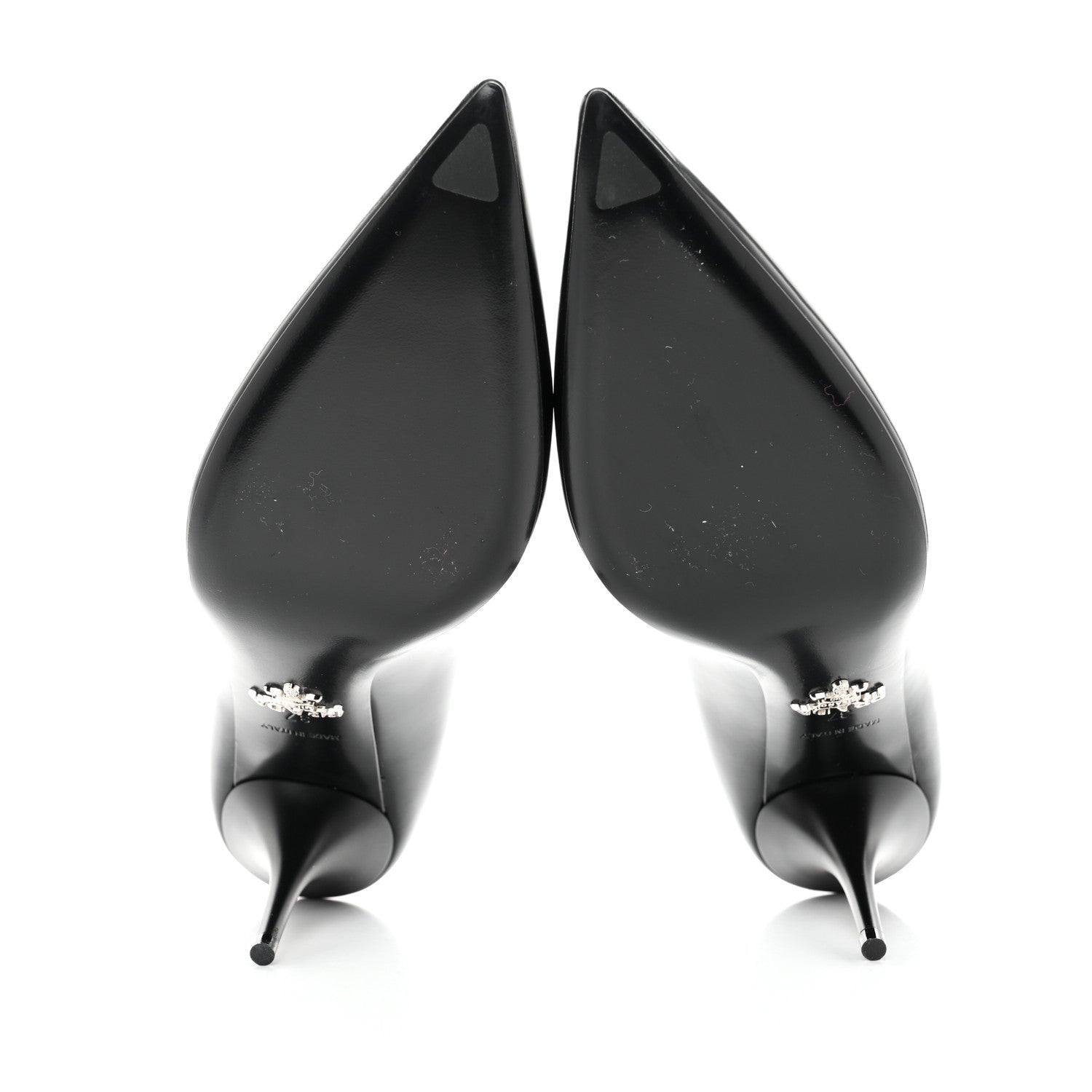 Prada Spazzolato Metal Triangle Logo Pointed Toe Pumps 37 Black 5 of 7