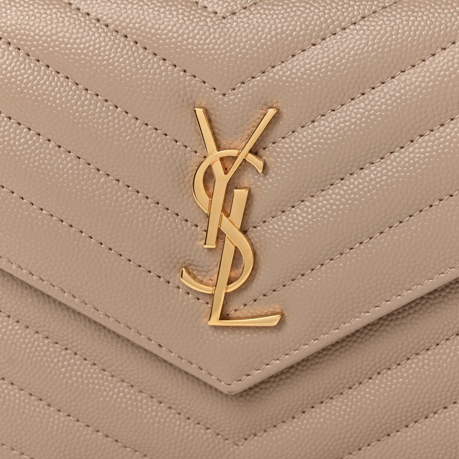 Saint Laurent Grain De Poudre Matelasse Chevron Monogram Envelope Chain Wallet Dark Beige 7 of 10