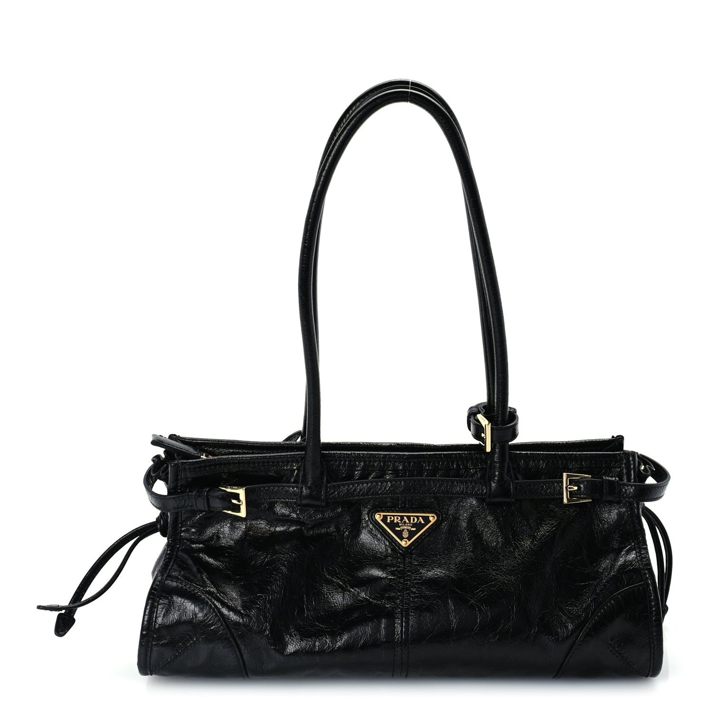 Glossy Calfskin Triangle Medium Bonnie Shoulder Bag Black