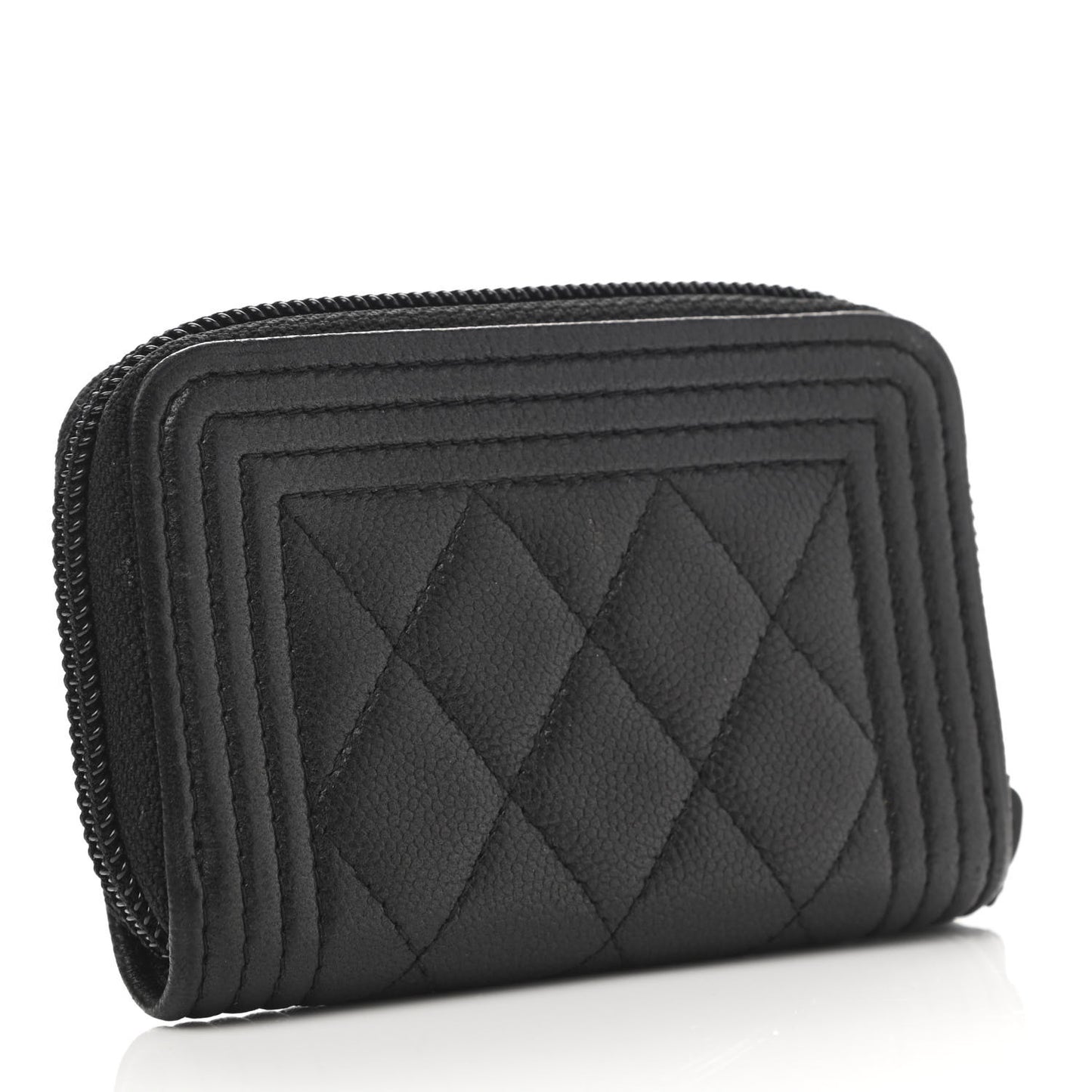Caviar Quilted Boy Zip Around Coin Purse Wallet So Black