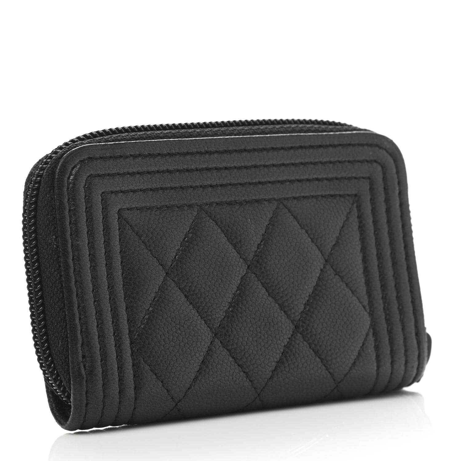 Chanel Caviar Quilted Boy Zip Around Coin Purse Wallet So Black 3 of 11