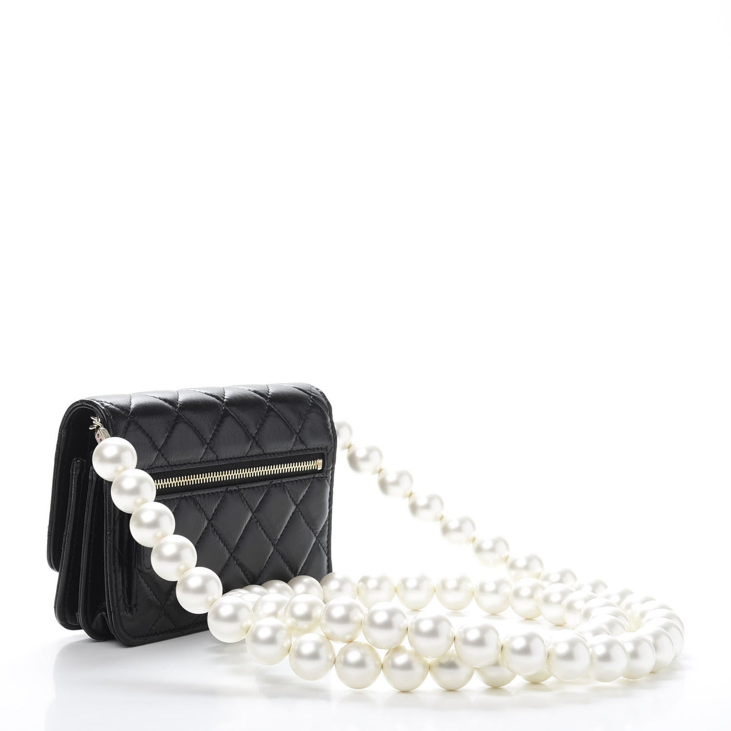 Calfskin Quilted Mini Maxi Pearls Wallet On Chain WOC Black